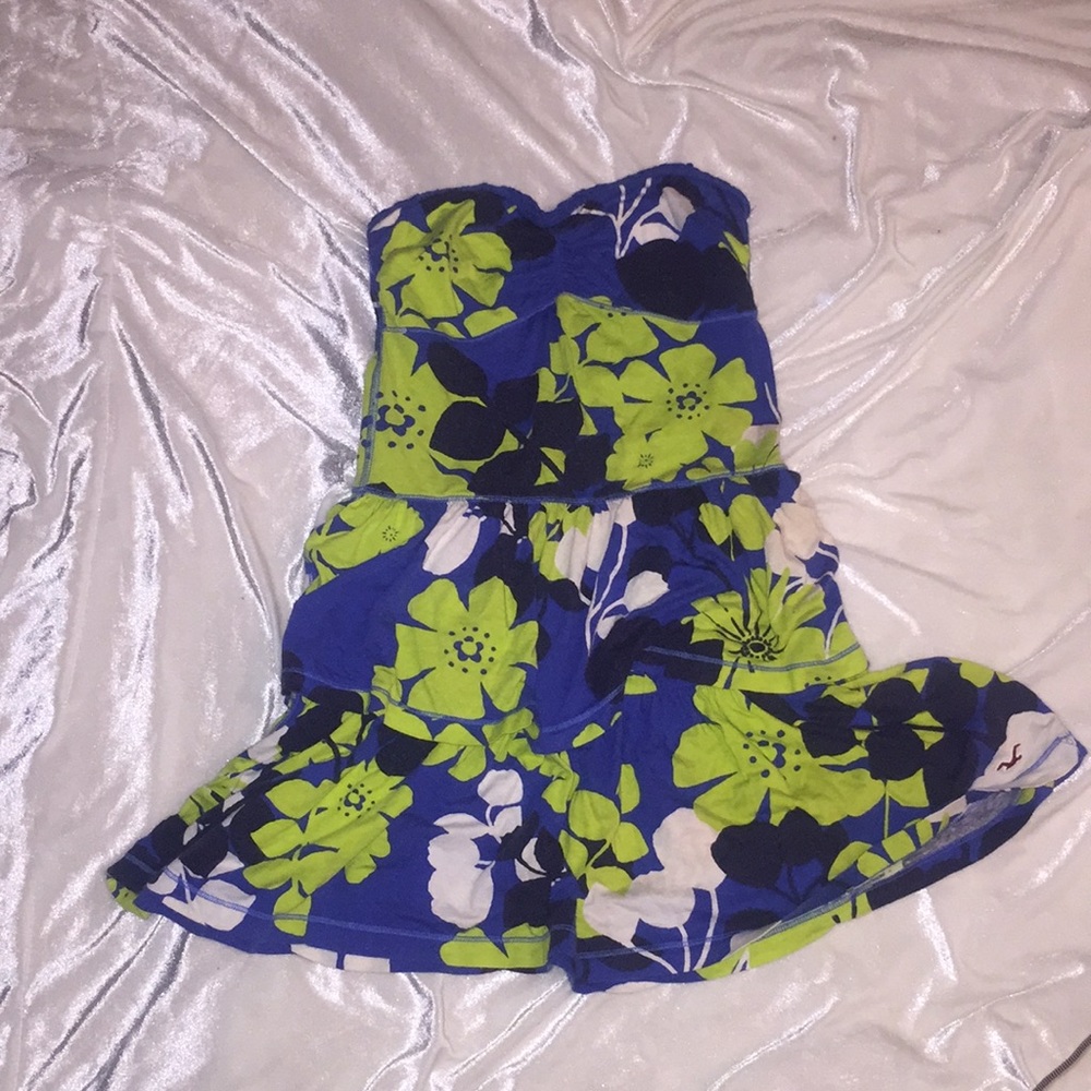 Hollister Blue and Green Hawaiian Strapless Dress
